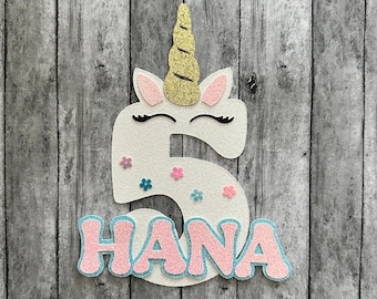 Personalized Unicorn Number with Name - Glitter Cutout/Party Decoration/ Embellishment/Cake Topper