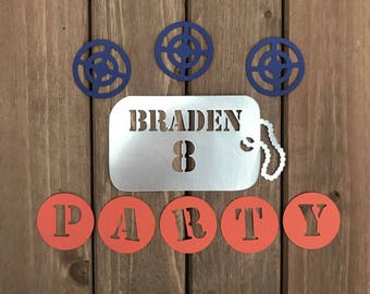 12 pcs Nerf War Inspired Party PERSONALIZED Military Inspired Dog Tag - Die Cuts/Party Decoration/Embellishment/Table Scatter/Cupcake Topper