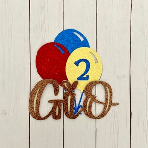 PERSONALIZED Curious George inspired Name and Number Glitter Die Cut/Party Decor/Centerpiece/Cake Topper