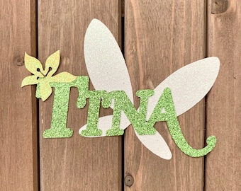 PERSONALIZED Tinker Bell Fairy inspired Name Glitter Die Cut/Party Decoration/Embellishment/Centerpiece/Cake Topper