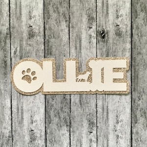 PERSONALIZED Name with Dog Design Glitter Die Cut / Cake Topper