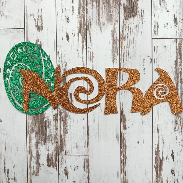 PERSONALIZED Moana inspired Name with Heart of Te Fiti  Glitter Die Cut/Party Decoration/ Embellishment/Cake Topper