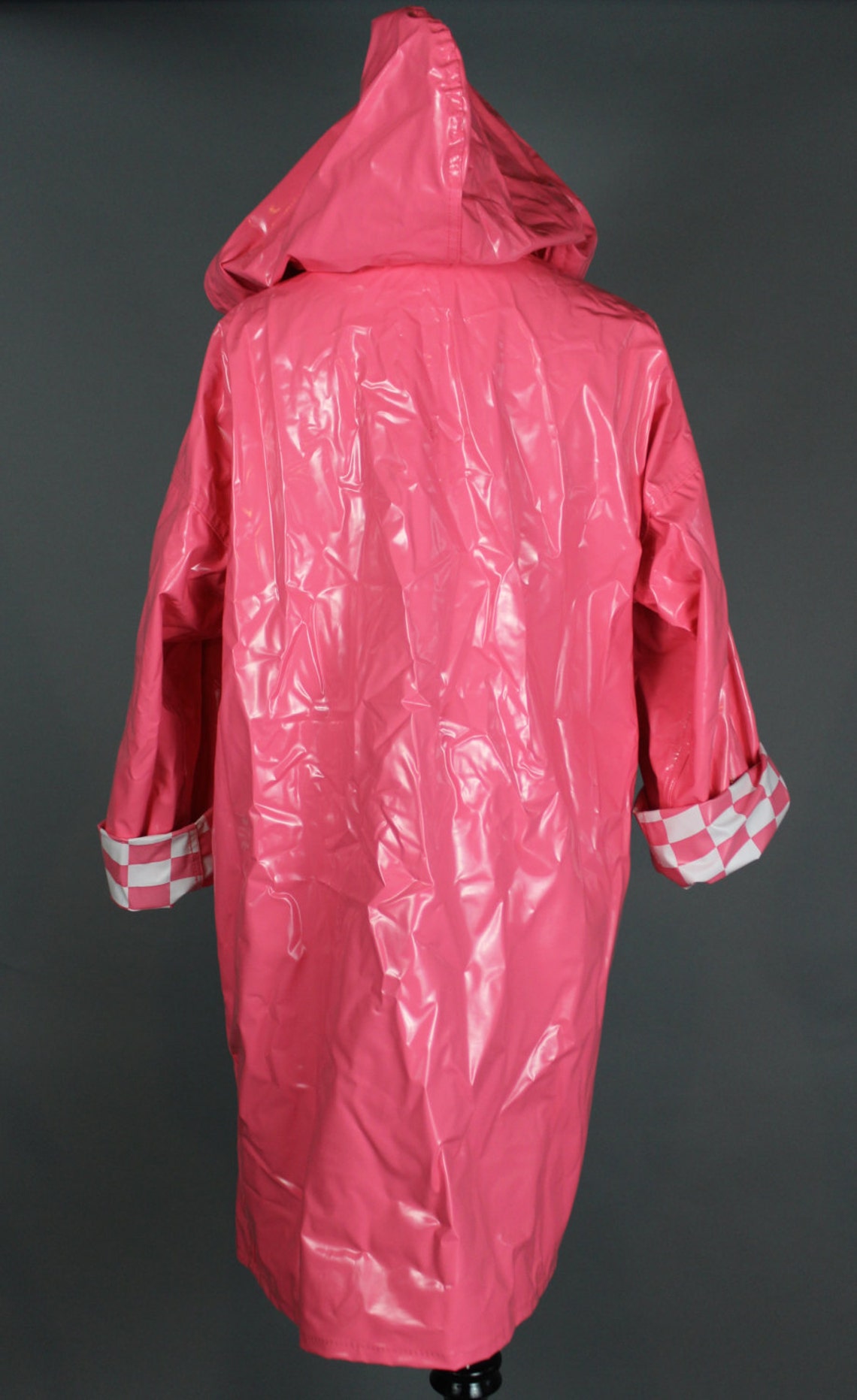 80s PINK & WHITE RAINCOAT checkered raincoat reversible Etsy