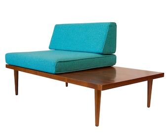 Mid Century Modern Vista Chair: Alder Wood Sofa with Side Table