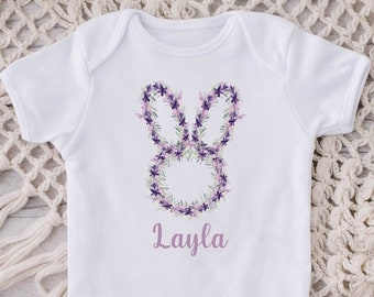 Personalized Easter Bodysuit / Baby's First Easter Outfit / Purple Floral Infant Shirt / Baby Shower Gift