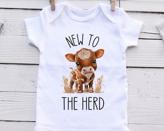 New To The Herd Infant Bodysuit / Baby Cow Shirt / Farm Animal Baby Gift