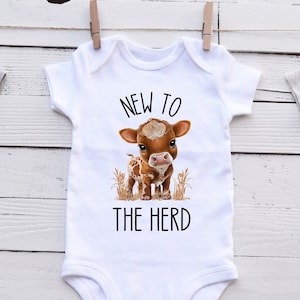 New To The Herd Infant Bodysuit / Baby Cow Shirt / Farm Animal Pregnancy Announcement