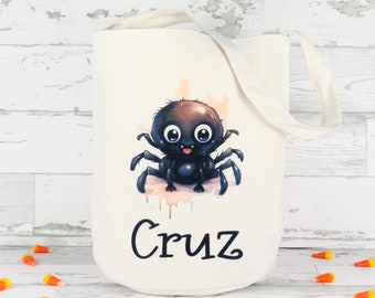 Personalized Trick Or Treat Candy Bag / Halloween Bag For Kids / Easy To Carry Round Bottom Tote Bag