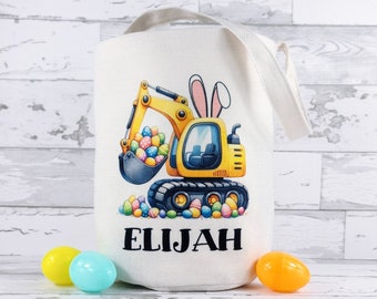 Personalized Easter Basket • Excavator • Construction Easter Basket •  Egg Hunt Tote • Easter Gift Bag • Kids Custom Easter Gift