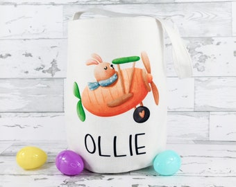 Personalized Easter Basket • Bunny With Carrot Plane • Egg Hunt Tote • Easter Gift Bag • Custom Easter Gift • Kids Easter Gift