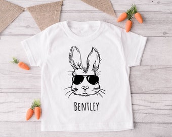 Custom Easter Shirt With Name / Personalized Easter Shirt / Boys Bunny Shirt With Sunglasses / Cute Easter Toddler Youth Boy Bunny Tee