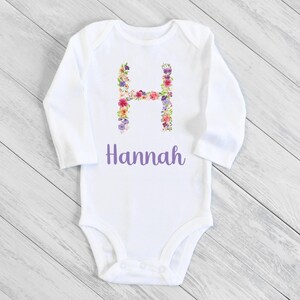 Personalized Floral Monogram Infant Bodysuit, New Baby Gift, Baby Name Flower Shirt