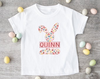 Girls Personalized Easter Shirt / Easter One Piece Infant Bodysuit / Baby's First Easter / Pink Floral Bunny Shirt With Name