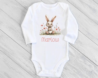 Baby And Toddler Girls Personalized Easter Shirt / Easter One Piece Infant Bodysuit / Baby's First Easter / Bunny Shirt With Name