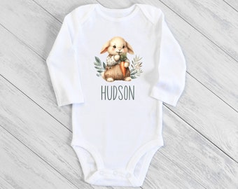 Personalized Easter Shirt For Baby And Toddler / One Piece Infant Bodysuit / Baby's First Easter / Bunny Shirt With Name / Boho Easter