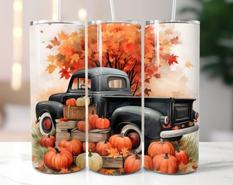 Pumpkin Truck Fall Tumbler: Custom Insulated 20 Ounce Cup