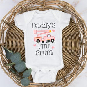 Lineman Baby Bodysuit, Daddy&#39;s Little Grunt T-Shirt, Pink Bucket Truck Toddler Shirt