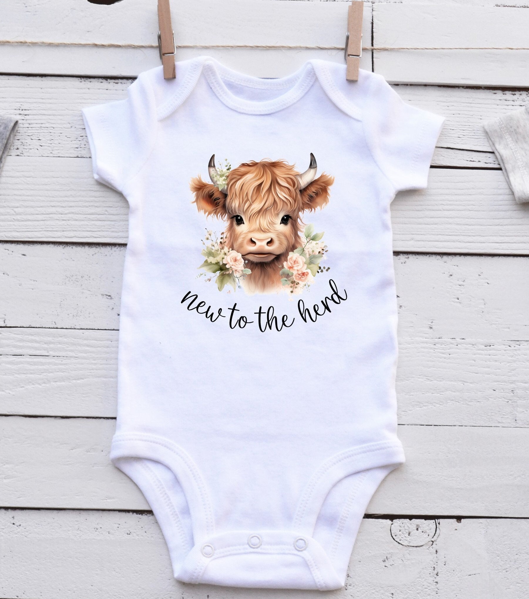 New To The Herd Infant Bodysuit / Baby Cow Shirt / Highland Cow Baby Gift