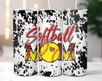 Softball Mom Cow Hide Tumbler / Leopard Print / Custom 20 Ounce Insulated Tumbler With Lid And Straw