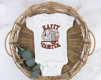 Happy Camper Baby Bodysuit, Toddler Camp Tee, Retro Camping T-Shirt For Kids