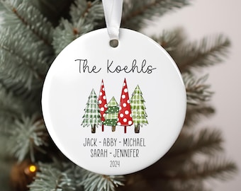 Personalized Family Christmas Ornament, Last Name Holiday Ornament, Ceramic Keepsake Ornament With Names