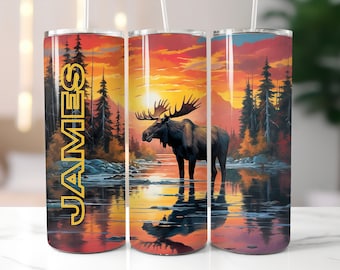 Moose Tumbler / Wildreness / Custom 20 Ounce Insulated Tumbler With Lid And Straw