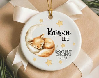 Personalized Fox Baby's First Christmas Ornament, Woodland Fox Keepsake Ornament