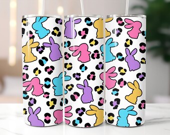 Leopard Print Easter Bunny Tumbler / Kids Easter Basket Stuffer / Custom 20 Ounce Insulated Tumbler With Lid And Straw