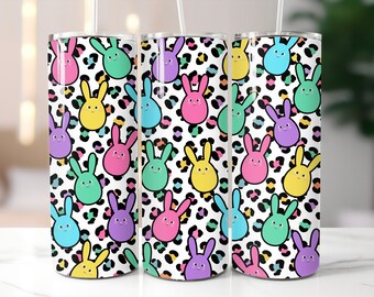 Leopard Print Easter Bunny Tumbler / Kids Easter Basket Stuffer / Custom 20 Ounce Insulated Tumbler With Lid And Straw