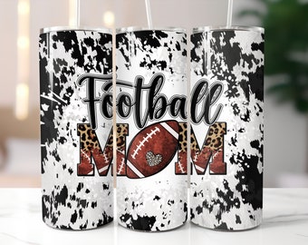 Football Mom Cow Hide Tumbler / Leopard Print / Custom 20 Ounce Insulated Tumbler With Lid And Straw