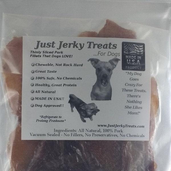 Homemade Pork Jerky Dog Treats, 8oz - All Natural, No Fillers, No Preservatives