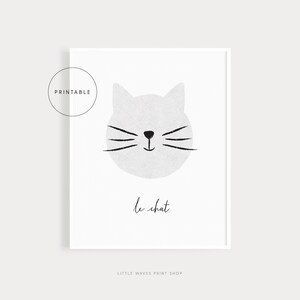 French Cat Art Print - Le Chat -- Animal Art Prints, Kids Room Art, Cat Wall Art, Cat Poster, French Art Prints, Fun Playroom PRINTABLE ART