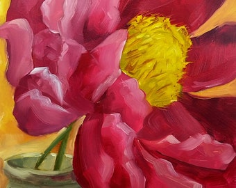 Original Oil Painting of Peony Flower