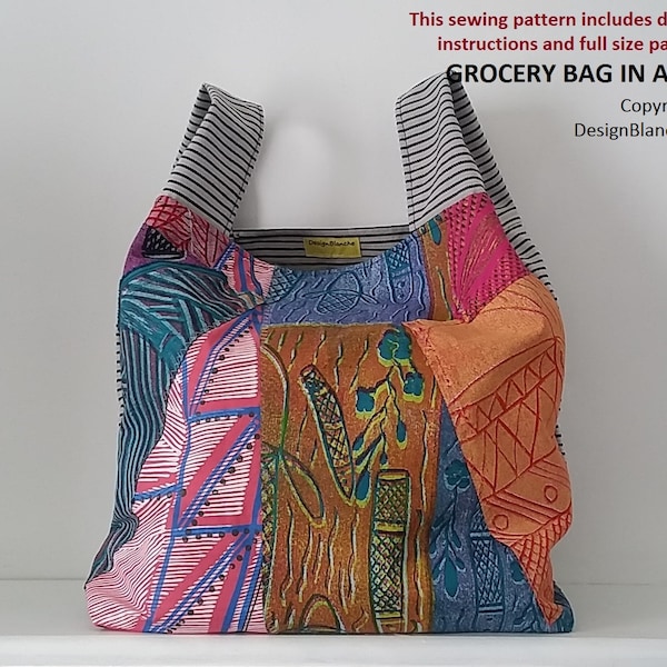 Sewing Pattern Grocery Bag In A Pocket, Reusable Shopping Bag Pattern, Foldable Market Bag PDF, Quick to Sew without a Lining or Bias Tape