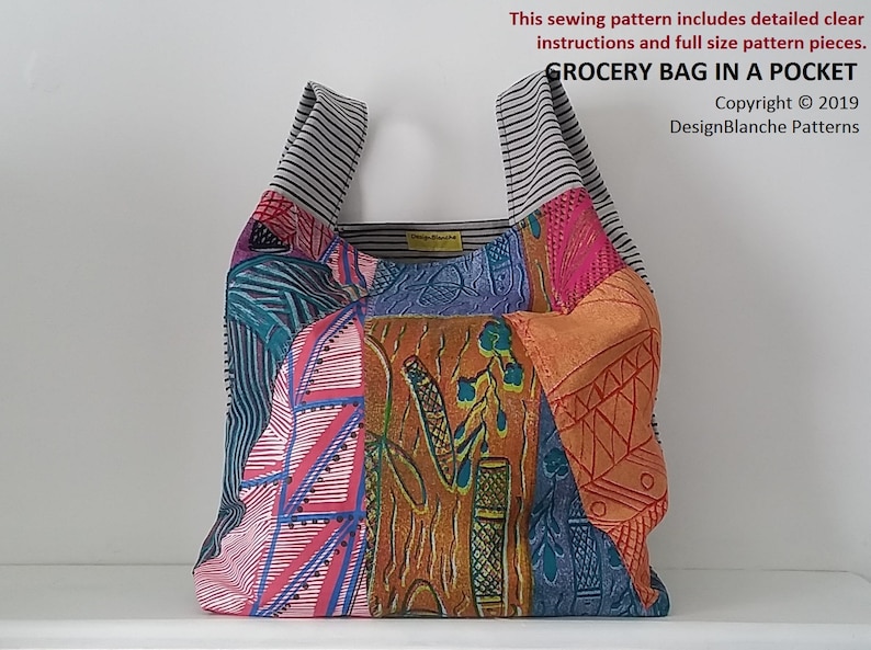 Grocery Bag In A Pocket Sewing Pattern Reusable Shopping Bag