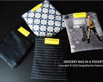 Patrón de costura: Bolsa de supermercado plegable con bolsillo (patrón PDF)