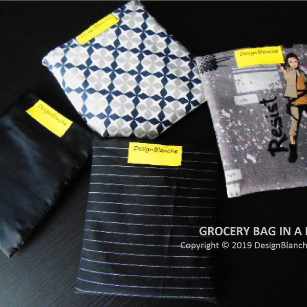 Sewing Pattern Grocery Bag In A Pocket, Reusable Shopping Bag Pattern, Foldable Market Bag PDF, Quick to Sew without a Lining or Bias Tape