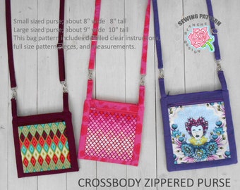 Sewing Pattern Crossbody Zippered Purse, Cross Body Bag PDF Pattern, Purse Pattern with a mobile phone pocket, Phone Wallet Sewing Pattern