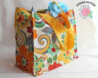 Sewing Pattern Reusable Grocery Bag, Reusable Shopping Bag Pattern, Foldable Market Tote PDF, Tote Bag PDF Pattern with or without a Lining