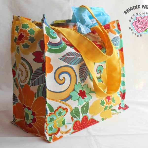 Sewing Pattern Reusable Grocery Bag, Reusable Shopping Bag Pattern, Foldable Market Tote PDF, Tote Bag PDF Pattern with or without a Lining