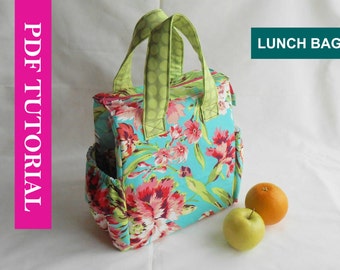 Patrón de costura de bolsa térmica para el almuerzo en formato PDF, patrón de costura de bolsa de mano, patrón de bolsa para el almuerzo en formato PDF con instrucciones detalladas y piezas del patrón