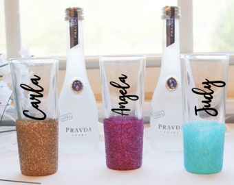 Customized Glitter Shot Glasses, Personalized Shot Glasses, Tall Shot Glass, Birthday Gift For her, Gift for Sister, Girlfriend Gift