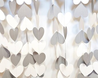 White & Grey Heart Garland | Wedding decorations | Engagement Prop | Spring Garland | Party Decoration | Birthday Party | Shower Garland