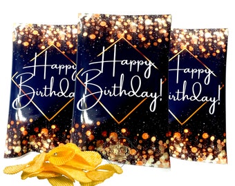 Happy Birthday Chip Bag | Printable Chip Bag | Birthday Chips Bag | Black & Gold Birthday Chip Bags | Mini Chip Bag Wrapping