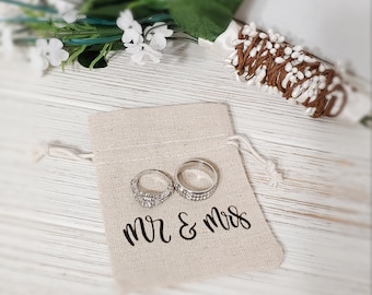 Personalized Wedding Ring Bag | Rustic Ring Bearer Alternative | Mr. Mrs. Ring Bearer Bag | Boho Wedding | Ring Pillow Alternative