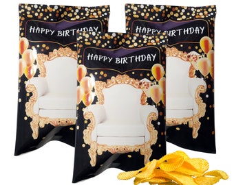 Happy Birthday Chip Bag | Printable Royal Chip Bag | Birthday Chips Bag | Black & Gold Birthday Chip Bags | Mini Chip Bag Wrapping