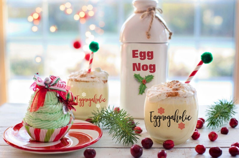 Christmas Drinking Glasses Eggnog Glass Eggnogaholic Glass image 1