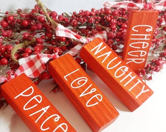 Red and White Buffalo Plaid Check Christmas Tree Ornaments | Christmas Ornament Set | Wood Christmas Gift | Gift For Couples