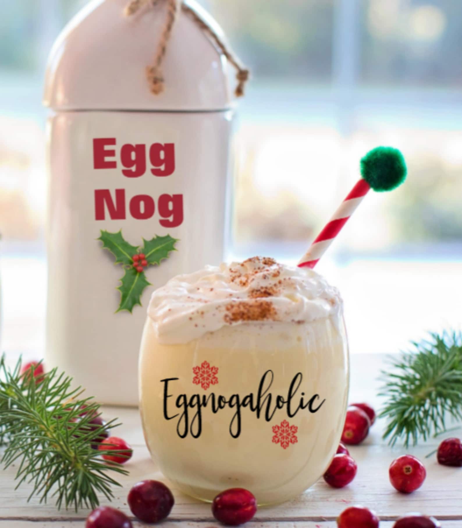 Christmas Drinking Glasses Eggnog Glass Eggnogaholic Glass Etsy