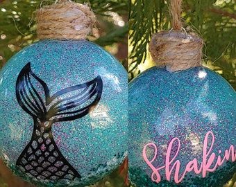 Personalized Mermaid Christmas Ornament for Kids, Personalized Gift For Girl, Mermaid Lovers Gift, Glitter Ornament, Keepsake Gift for her